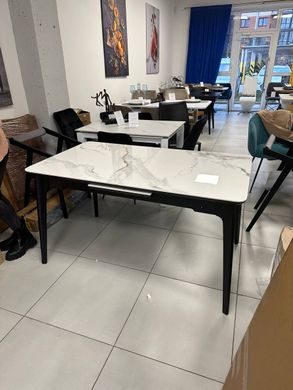 Стіл розкладний BERLIN CERAMIC Intarsio 140(180)x80 Білий Глянець Кераміка Чорний жива фотографія