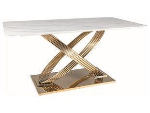 Стол Обеденный HERMES 160x90 Signal Белый Мрамор / Золото реальная фотография