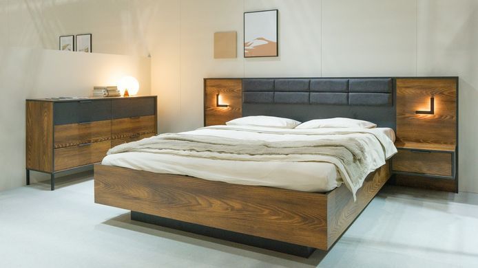 Тумбы прикроватные с подсветкой Perfect Home Милтон / Milton с 2 ящиками 1S/49 Каштан/антрацит реальная фотография