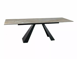 Стол Обеденный SALVADORE CERAMIC BEIGE ONICE 160(240)X90 Signal Бежевый глянец / Черный Мат реальная фотография