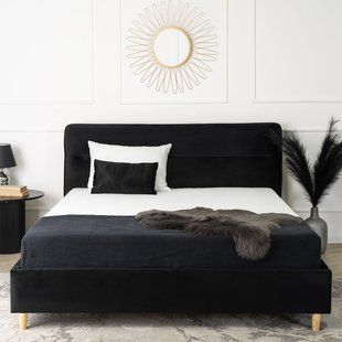 Кровать бархатная MEBEL ELITE BOND Velvet 160x200см Черный реальная фотография