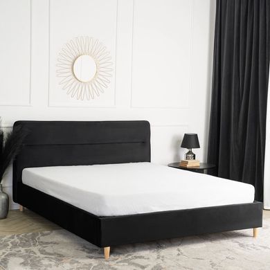 Кровать бархатная MEBEL ELITE BOND Velvet 160x200см Черный реальная фотография