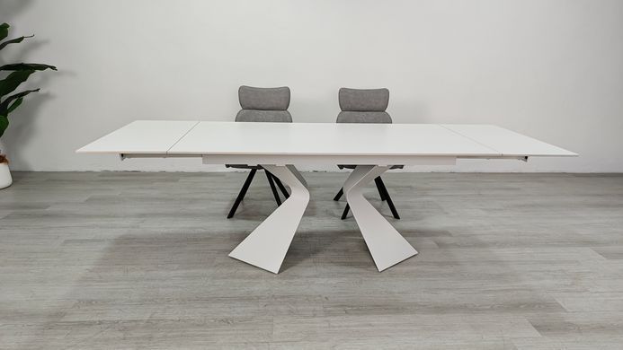 Стіл розкладний LAURA CERAMIC Intarsio 160(240)*90 білий мат/білий жива фотографія