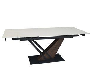 Стіл FERNANDO CERAMIC Intarsio 160(220)*90 бежевий мат/темний горіх жива фотографія