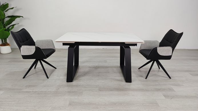 Стол раскладной BERNARD CERAMIC Intarsio 140(200)*90 белый мат/черный реальная фотография