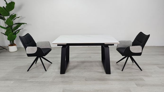 Стол раскладной BERNARD CERAMIC Intarsio 140(200)*90 белый мат/черный реальная фотография