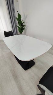 Стіл розкладний TYLER CERAMIC Intarsio 160(240)*90 білий мат/чорний жива фотографія