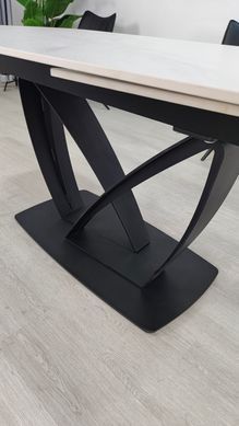 Стіл розкладний TYLER CERAMIC Intarsio 160(240)*90 білий мат/чорний жива фотографія