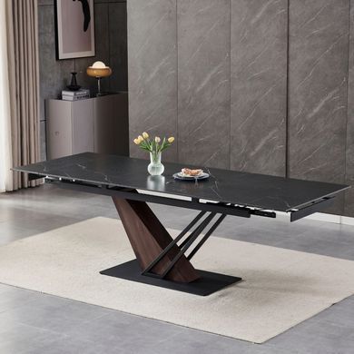 Стіл розкладний MEBEL ELITE REX 180(240)х90 см Чорний/ горіх жива фотографія
