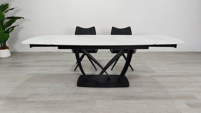 Стіл розкладний TYLER CERAMIC Intarsio 160(240)*90 білий мат/чорний жива фотографія