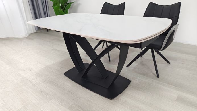 Стіл розкладний TYLER CERAMIC Intarsio 160(240)*90 білий мат/чорний жива фотографія
