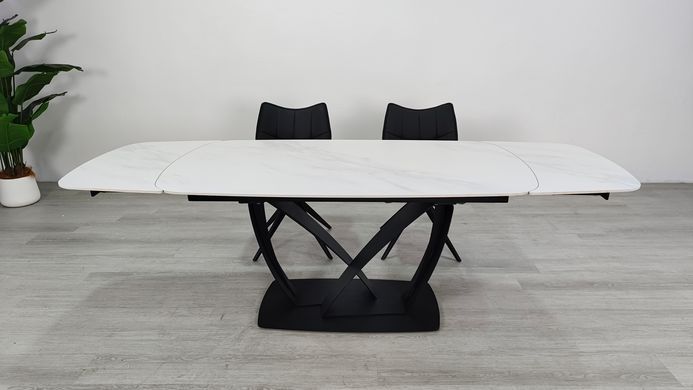 Стіл розкладний TYLER CERAMIC Intarsio 160(240)*90 білий мат/чорний жива фотографія