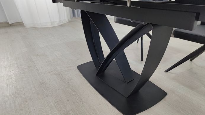 Стіл розкладний TYLER CERAMIC Intarsio 160(240)*90 білий мат/чорний жива фотографія