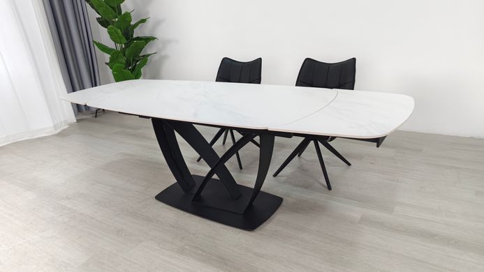 Стіл розкладний TYLER CERAMIC Intarsio 160(240)*90 білий мат/чорний жива фотографія