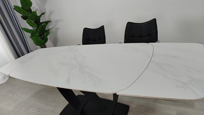 Стіл розкладний TYLER CERAMIC Intarsio 160(240)*90 білий мат/чорний жива фотографія