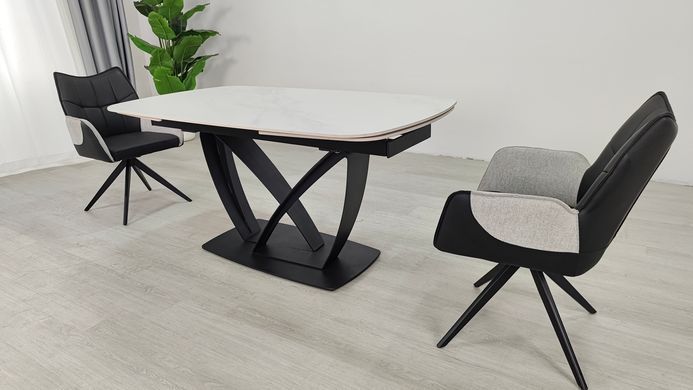 Стіл розкладний TYLER CERAMIC Intarsio 160(240)*90 білий мат/чорний жива фотографія