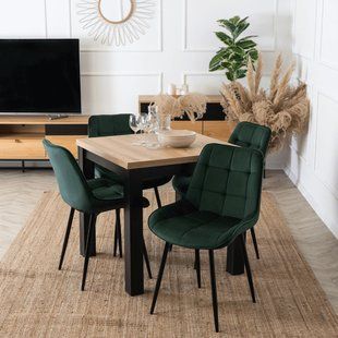 Комплект стол раскладной MEBEL ELITE MAX 80(160)х80 см Дуб артизан Черный +4 стула CHRIS Зеленый реальная фотография