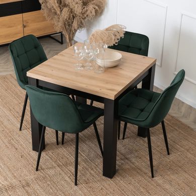 Комплект стол раскладной MEBEL ELITE MAX 80(160)х80 см Дуб артизан Черный +4 стула CHRIS Зеленый реальная фотография