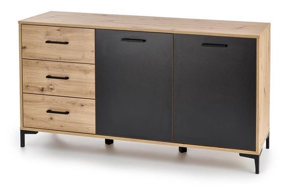 Комод RAVEN KM-1&nbsp;Halmar 160x40 Дуб Артизан Черный реальная фотография