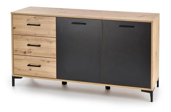 Комод RAVEN KM-1&nbsp;Halmar 160x40 Дуб Артизан Черный реальная фотография