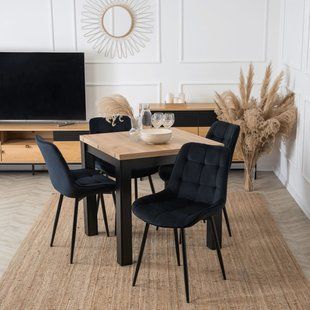 Комплект стол раскладной MEBEL ELITE MAX 80(160)х80 см Дуб Крафт Черный +4 стулья CHRIS Черный реальная фотография