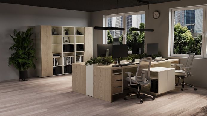 Стіл письмовий CONNECT 1 L SK 1900*786 Intarsio дуб кремона котта/стоун бейж жива фотографія