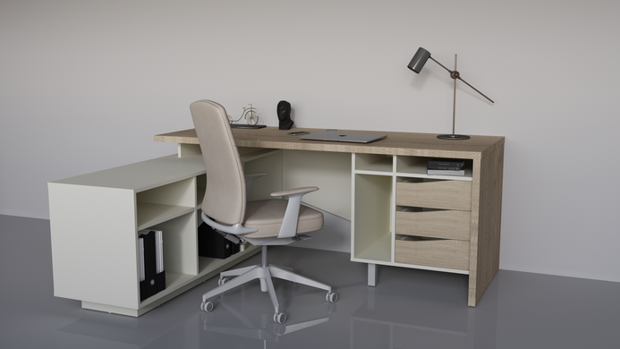 Стіл письмовий CONNECT 1 L SK 1900*786 Intarsio дуб кремона котта/стоун бейж жива фотографія