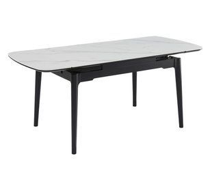 Стіл DUBLIN CERAMIC 120(180)*80 Intarsio білий глянець/чорний каркас жива фотографія