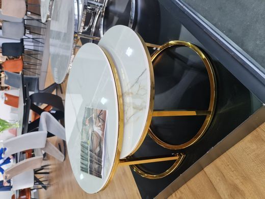 Журнальный столик PORTAFINO A Керамика Signal 80x80 Эффект Мрамора Белый/Золотой реальная фотография