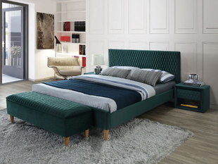 Кровать AZURRO Velvet Signal 140x200 Зеленый реальная фотография