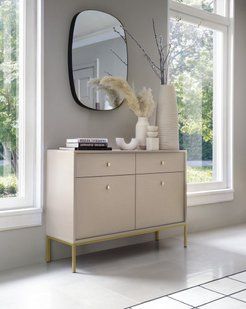 Комод Perfect Home Моно / Mono 2-дверний з 2 шухлядами і золотими ніжками MKSZ104 Беж пісочний жива фотографія