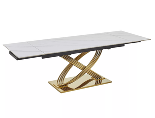 Стол Обеденный HERMES II 160(240)x90 Signal Белый Мрамор / Золото реальная фотография