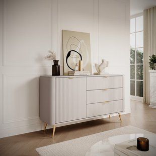 Комод Perfect Home Ланте / Lante 1-дверний з 3 шухлядами і золотими ніжками 1D3S/138 Беж жива фотографія