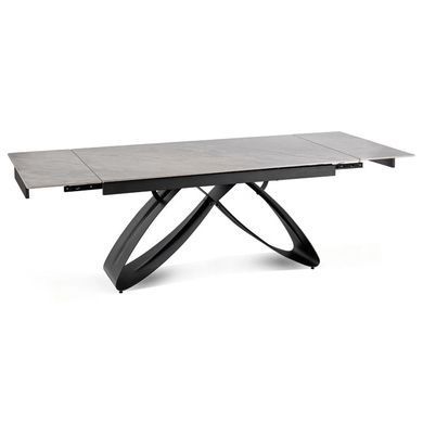 Комплект стола MEBEL ELITE LUIGI 160(240)х90 см серый мрамор/черный и 4 стульев PAUL темно-серого цвета реальная фотография