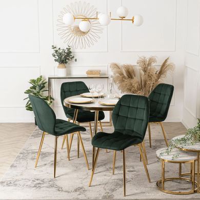 Стілець оксамитовий MEBEL ELITE LUCKY Velvet Зелений / Золотий жива фотографія