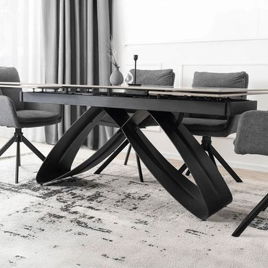 Комплект стола MEBEL ELITE LUIGI 160(240)х90 см серый мрамор/черный и 4 стульев PAUL темно-серого цвета реальная фотография