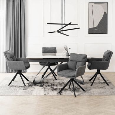 Комплект стола MEBEL ELITE LUIGI 160(240)х90 см серый мрамор/черный и 4 стульев PAUL темно-серого цвета реальная фотография
