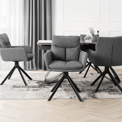 Комплект стола MEBEL ELITE LUIGI 160(240)х90 см серый мрамор/черный и 4 стульев PAUL темно-серого цвета реальная фотография