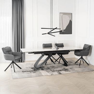 Комплект стола MEBEL ELITE LUIGI 160(240)х90 см серый мрамор/черный и 4 стульев PAUL темно-серого цвета реальная фотография