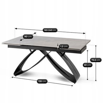 Комплект стола MEBEL ELITE LUIGI 160(240)х90 см серый мрамор/черный и 4 стульев PAUL темно-серого цвета реальная фотография