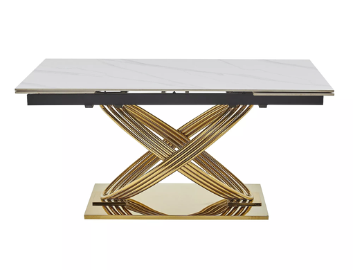 Стол Обеденный HERMES II 160(240)x90 Signal Белый Мрамор / Золото реальная фотография