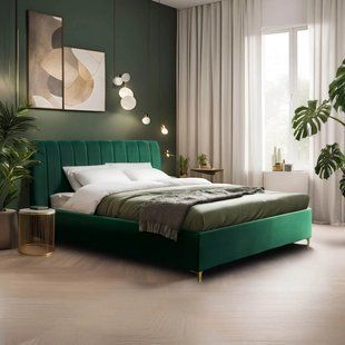 Кровать двуспальная бархатная MEBEL ELITE MARCELO Velvet 160x200 см Зеленый реальная фотография