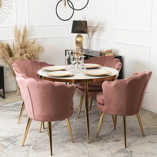 Стілець оксамитовий MEBEL ELITE VIOLA Velvet Рожевий/золото жива фотографія