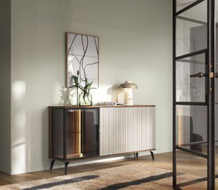 Комод з підсвіткою Вічі / Vici K154 3-дверний Горіх/кашемір Perfect Home Польща жива фотографія