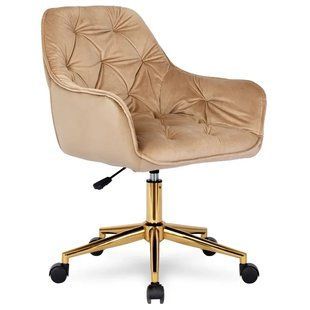 Стул офисный поворотный бархатный MEBEL ELITE MILAN Velvet Бежевый / Золотой реальная фотография