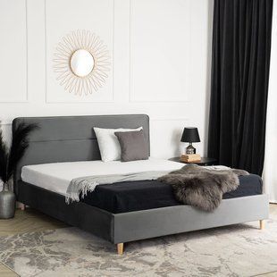 Кровать бархатная MEBEL ELITE BOND Velvet 160x200см Серый реальная фотография
