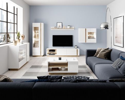 Вітрина висока Perfect Home Арко / Arco 1-дверна 1D1W/60 Білий глянець/дуб грандсон жива фотографія