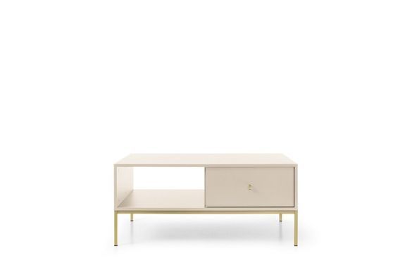 Стіл журнальний Perfect Home Моно / Mono з 2 шухлядами та золотими ніжками ML104 Беж пісочний жива фотографія