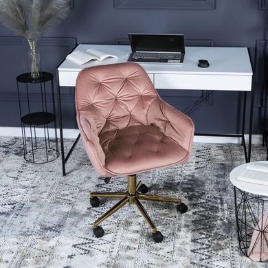 Стілець офісний поворотний оксамитовий MEBEL ELITE MILAN Velvet Рожевий / Золотий жива фотографія