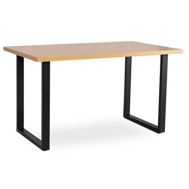 Комплект стол MEBEL ELITE GLOS 135х80 см Дуб Золотой / Черный +4 стула LILAC Беж реальная фотография